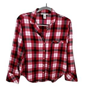 Victorias Secret Womens Plaid Button-Up Shirt Red & Black Cotton/Viscose Small